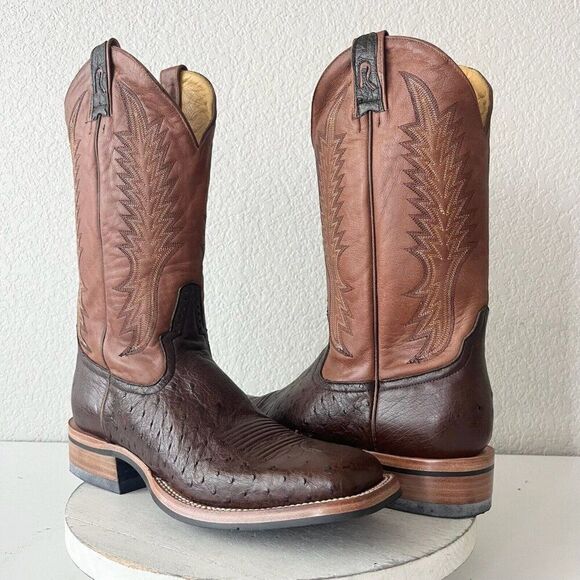 Rod Patrick Mens Cowboy Boots Size 12AA Brown Smooth Ostrich Western Square Toe - Picture 15 of 15